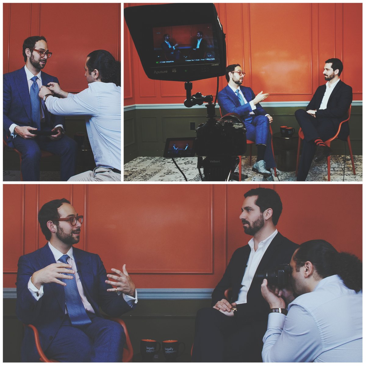 Masar filming an interview with Harvard Law School Professor